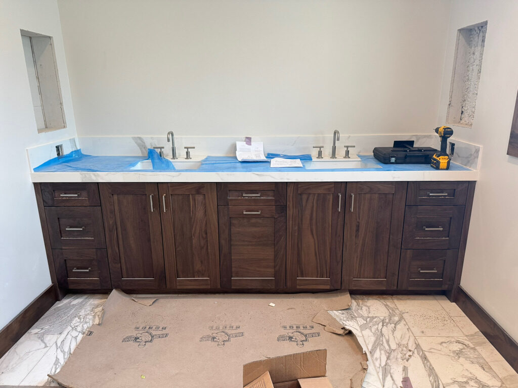 Double bathroom vanity with custom cabinetry