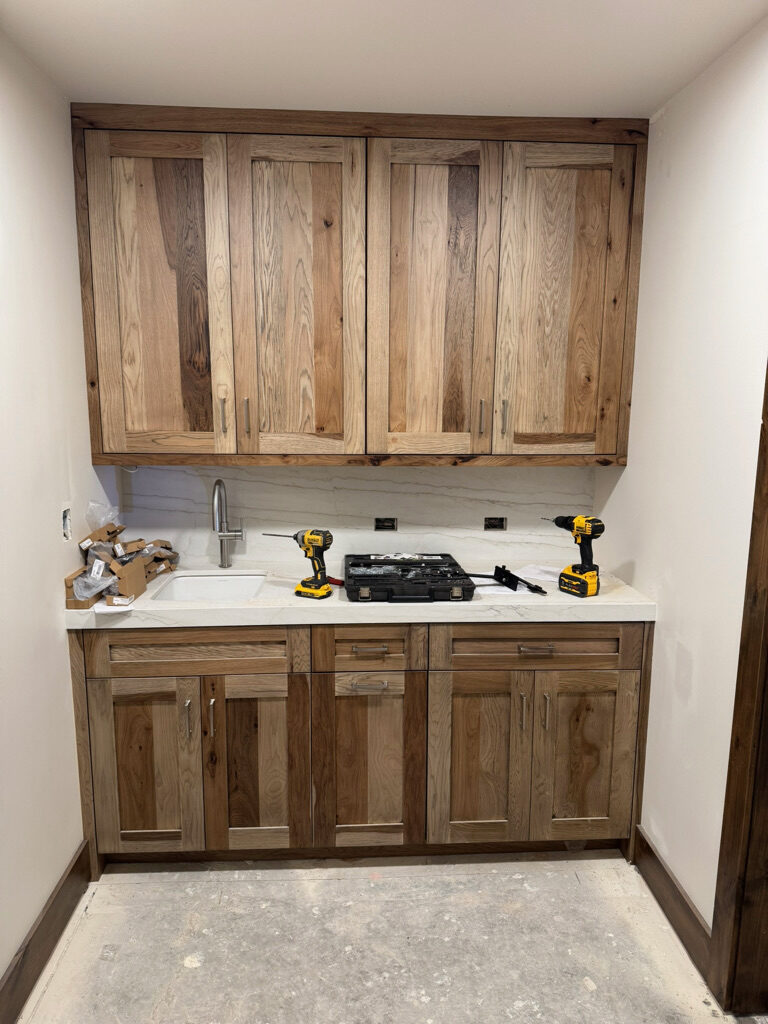 Custom natural wood cabinets and countertop